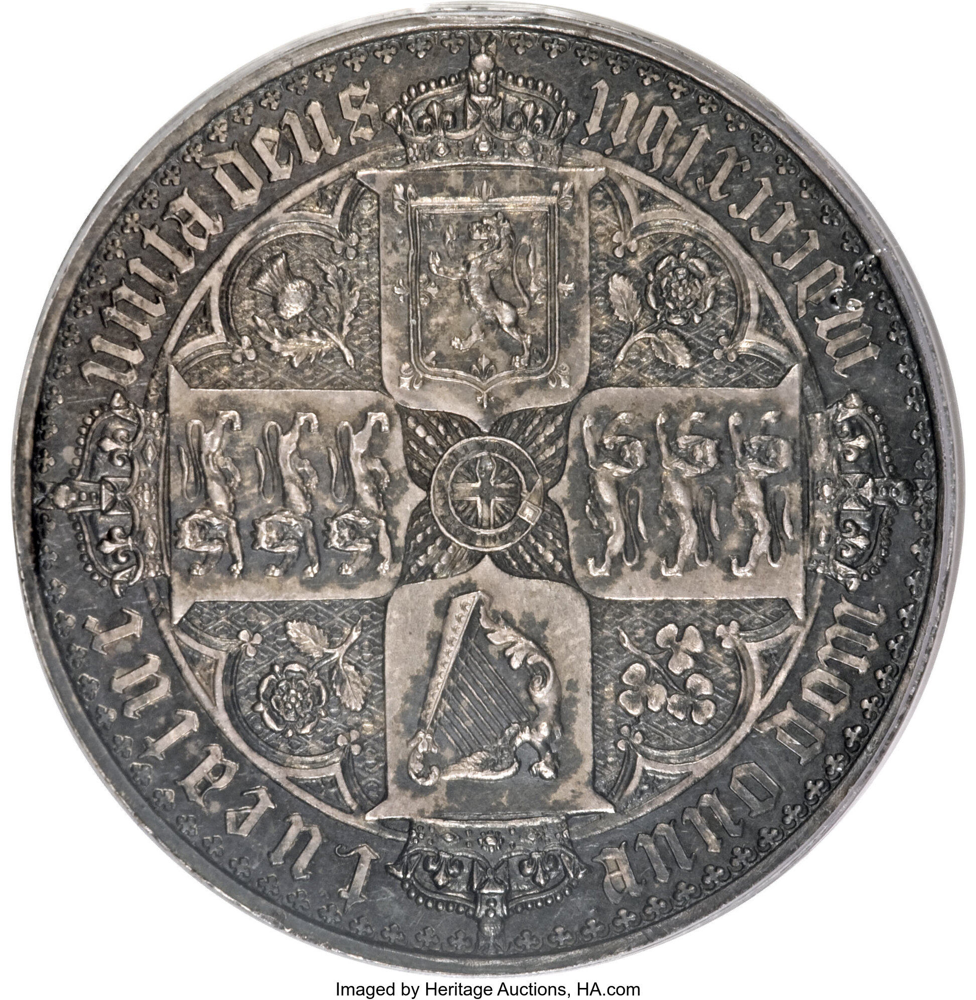 1847年英国维多利亚女王哥特式王冠1克朗精制银币